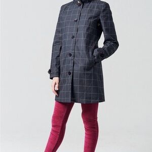 Women's Feller Queen Anne Trench/Rain Coat XS Navy Windowpane pattern
